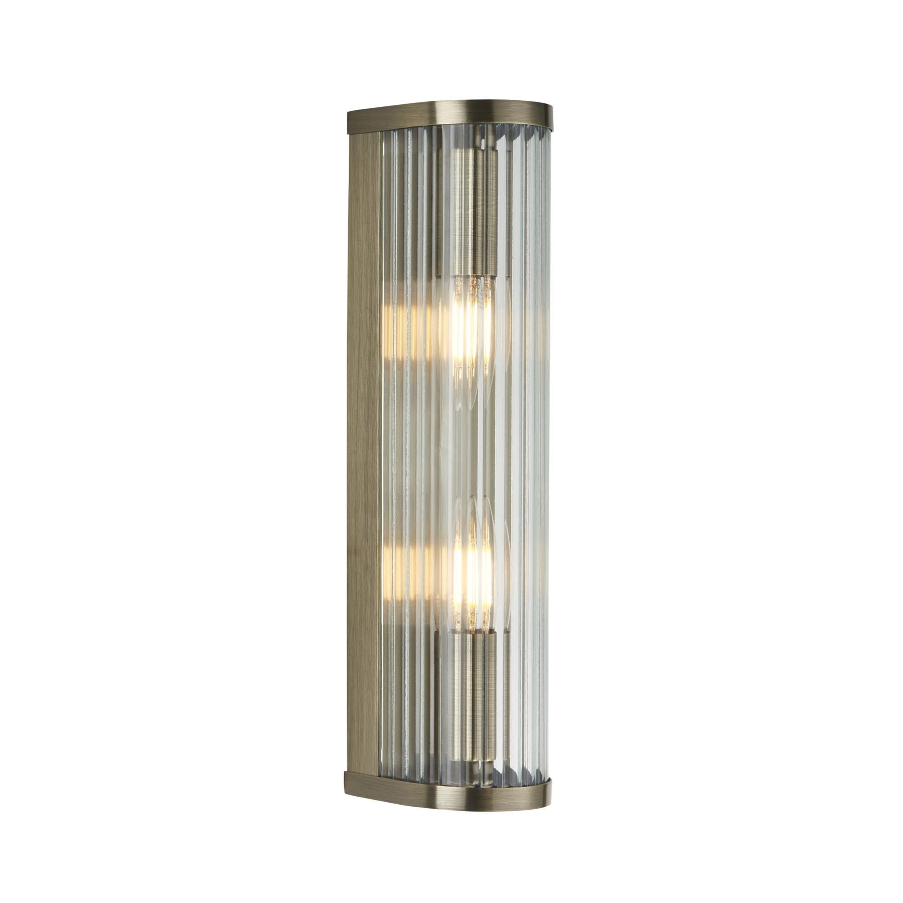 Ridgeton Twin Wall Light In Antique Brass With Ribbed Glass 118597