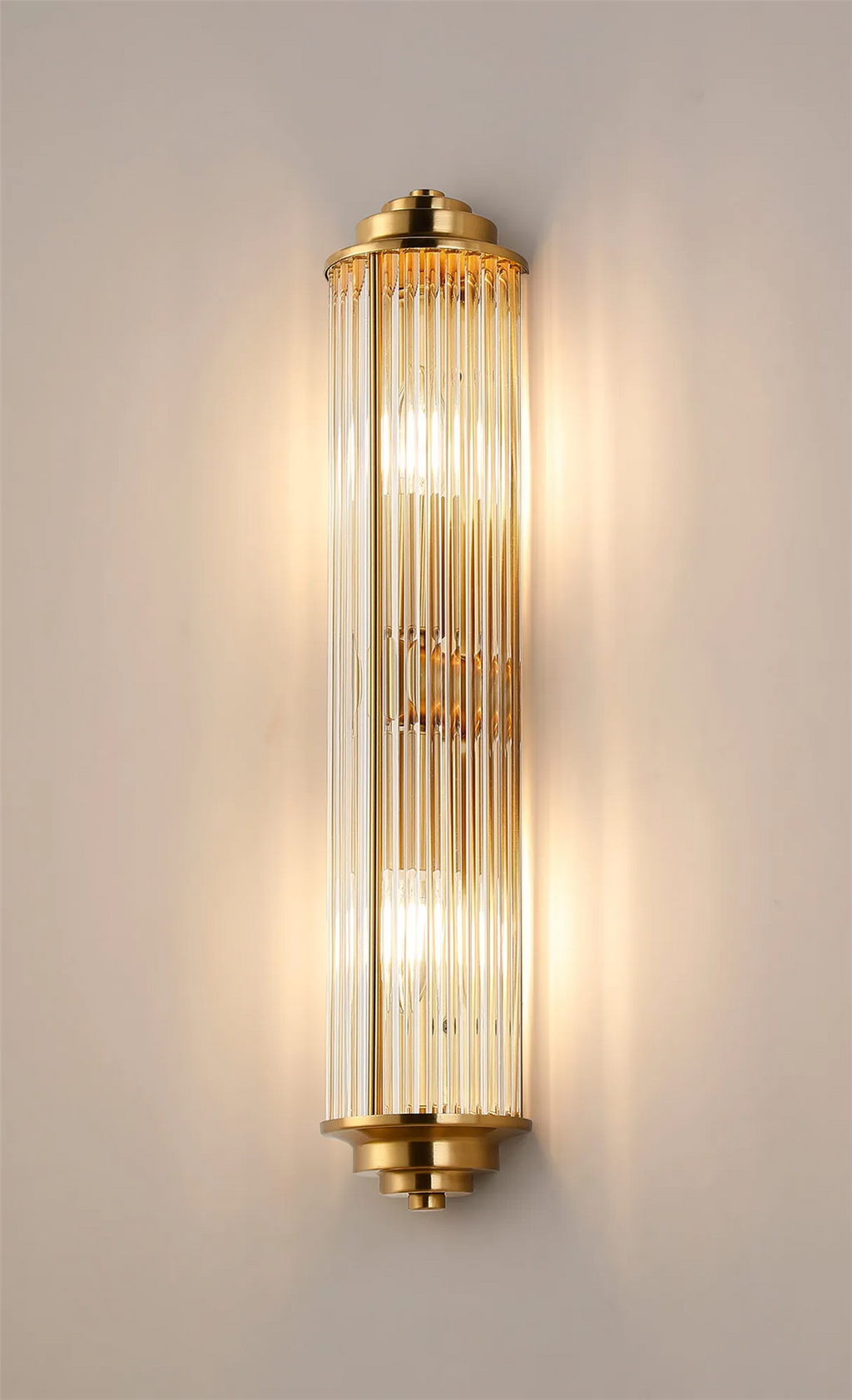 Pillar 2 Light Bathroom Wall Light In Gold And Clear Glass Rods IP44 E14