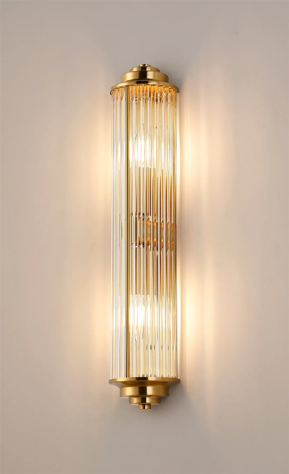 Pillar 2 Light Bathroom Wall Light In Gold And Clear Glass Rods IP44 E14