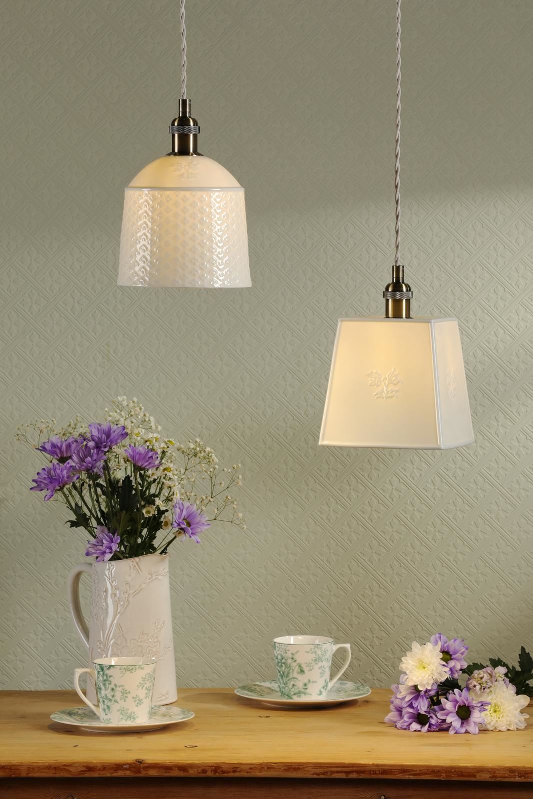 Laura Ashley Porcelain Pendant Cream and Antique Brass LA3756731-Q