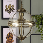 Coronet 3 Light Ceiling Pendant Light In Antique Brass Finish With Glass Shade 44213-3AB