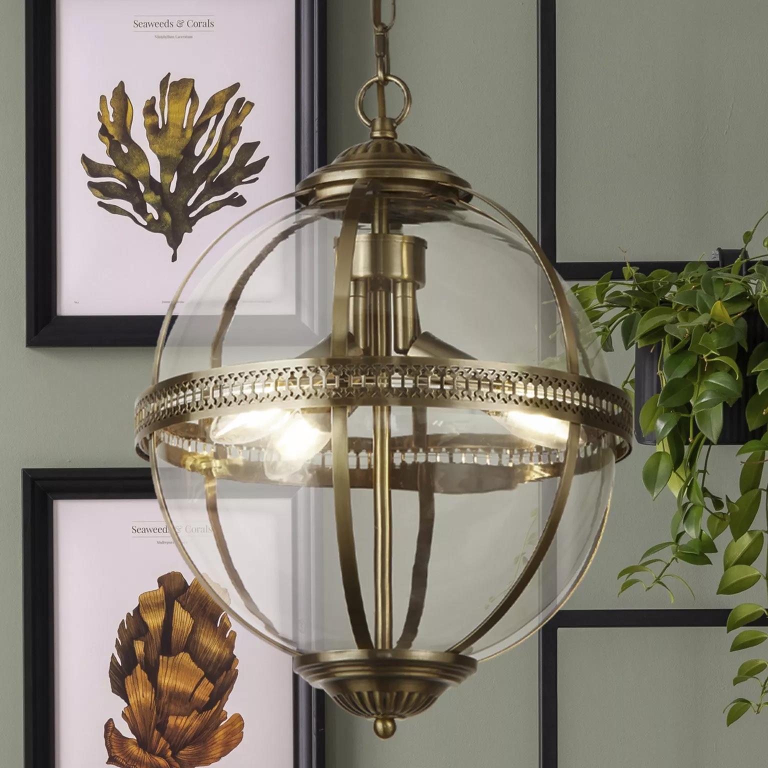Coronet 3 Light Ceiling Pendant Light In Antique Brass Finish With Glass Shade 44213-3AB