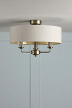 Laura Ashley Sorrento 3 Light Semi-Flush Matt Antique Brass With Natural Shade LA3756750-Q