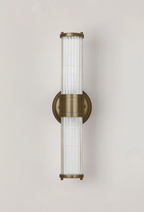 Pillar Up And Down 2 Light Bathroom Wall Light In Antique Brass And Clear Glass Rods IP44 E14