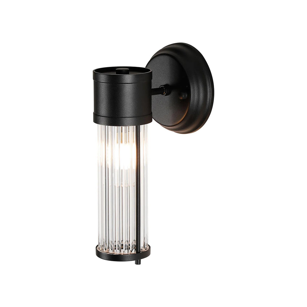 Pillar 1 Light Bathroom Wall Light In Satin Black And Clear Glass Rods IP44 E14