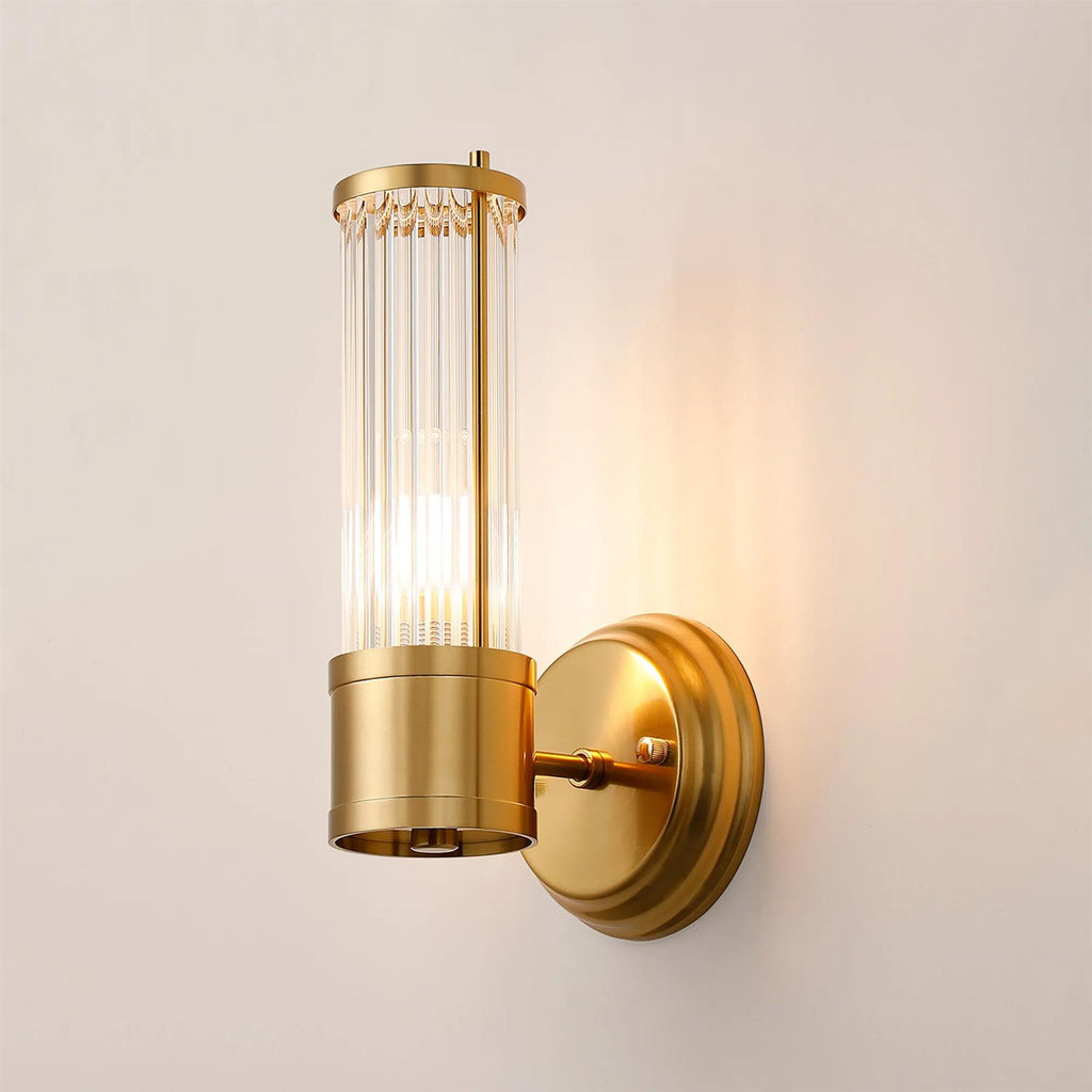Pillar 1 Light Bathroom Wall Light In Gold And Clear Glass Rods IP44 E14