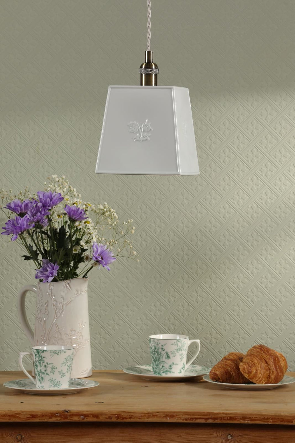 Laura Ashley Porcelain Pendant Cream and Antique Brass LA3756731-Q