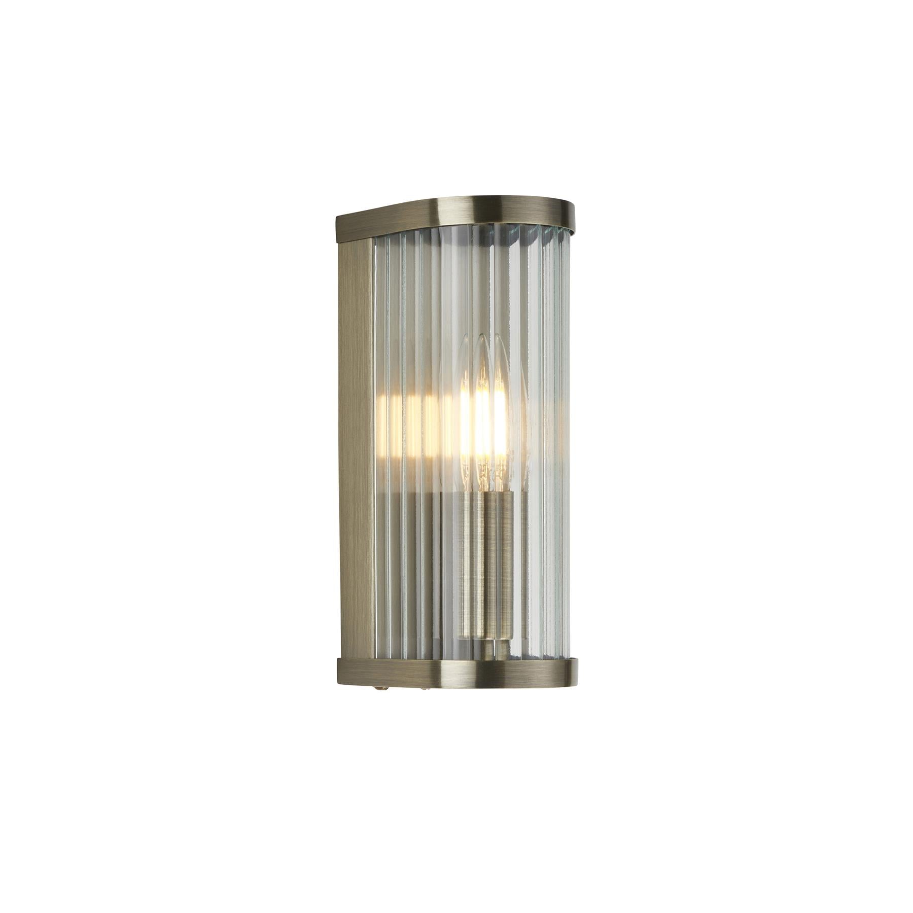 Ridgeton Single Wall Light In Antique Brass With Ribbed Glass 118596