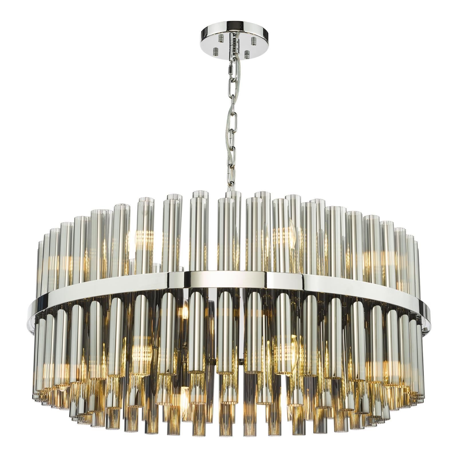 Imani 16 Light Pendant Polished Chrome and Smoked Ribbed Glass IMA1650