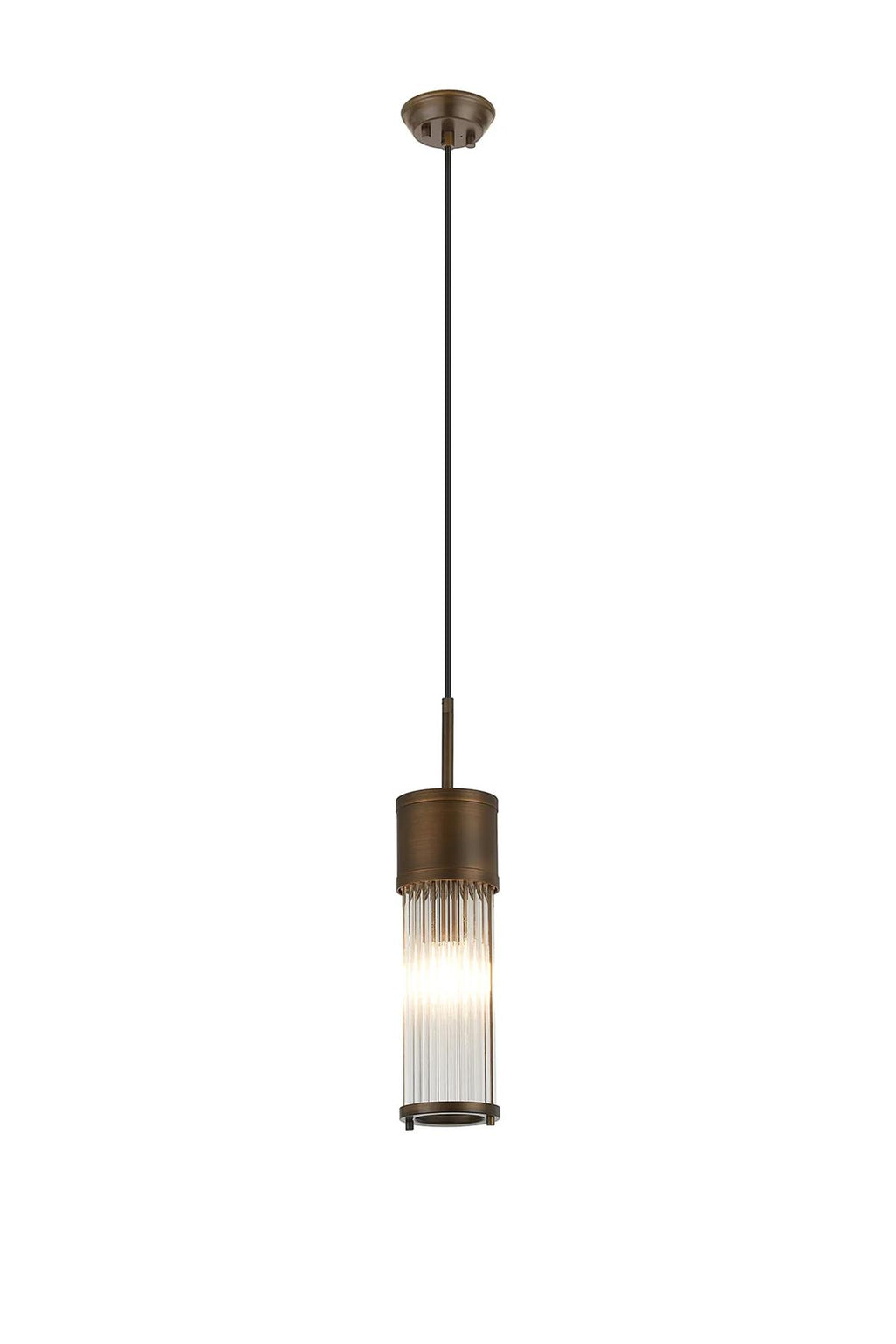 Pillar Bathroom Single Ceiling Pendant Light In Bronze And Clear Glass Rods IP44 E14