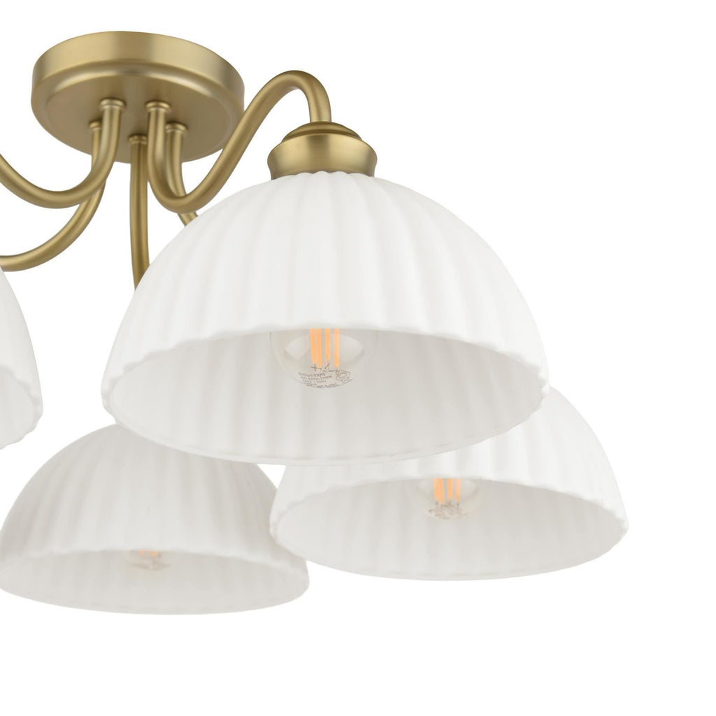 Laura Ashley Durford 5 Light Semi-Flush Matt Antique Brass and White Ceramic LA3756725-Q