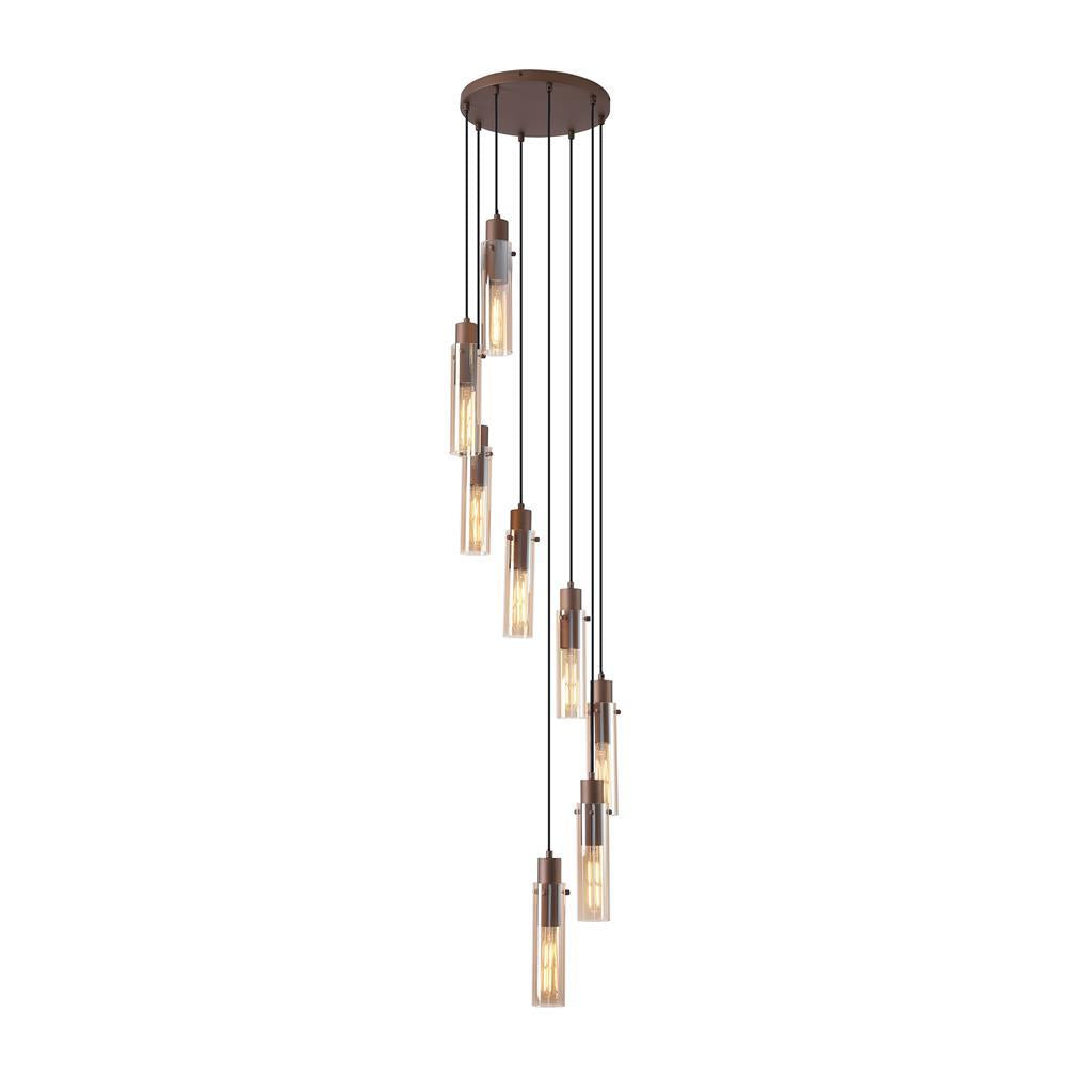 Sweden II 8Lt Cluster Ceiling Pendant In Mocha Finish With Amber Glass 88920-8MO