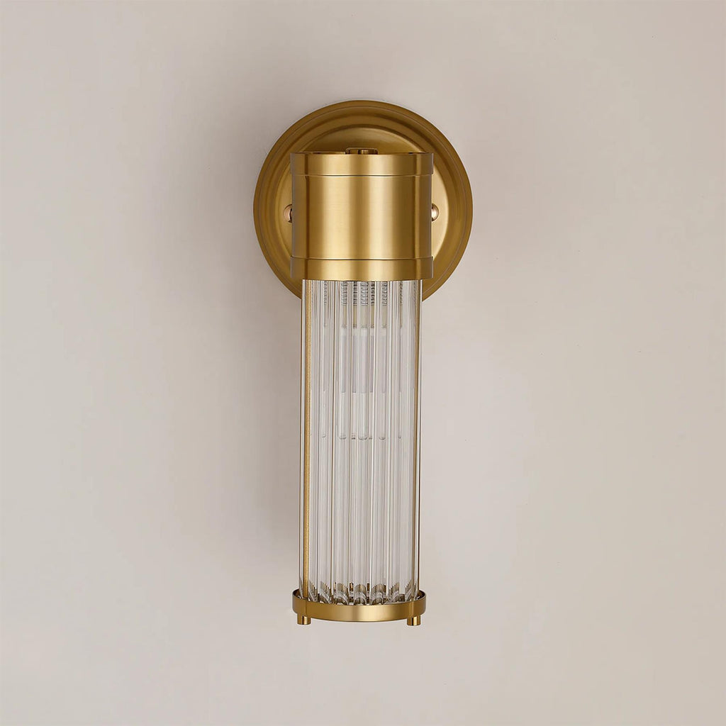 Pillar 1 Light Bathroom Wall Light In Gold And Clear Glass Rods IP44 E14