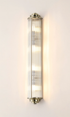 Pillar 4 Light Bathroom Wall Light In Antique Brass And Clear Glass Rods IP44 G9
