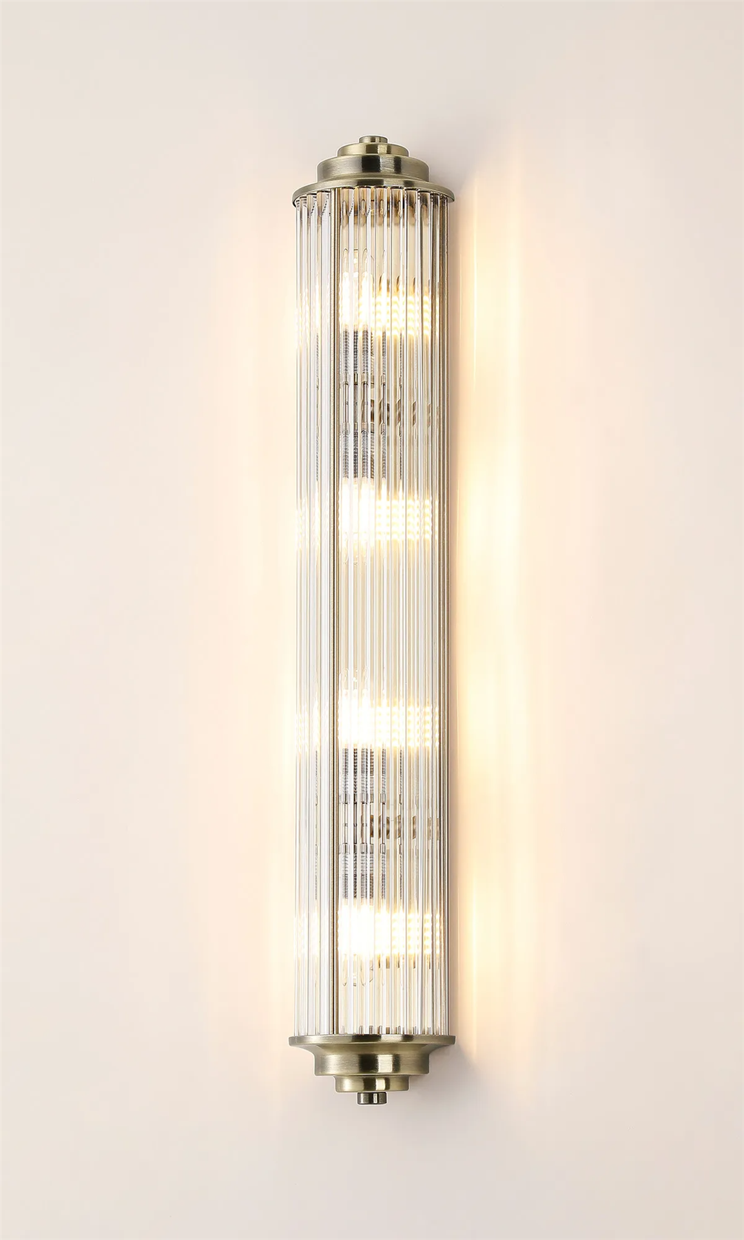 Pillar 4 Light Bathroom Wall Light In Antique Brass And Clear Glass Rods IP44 G9
