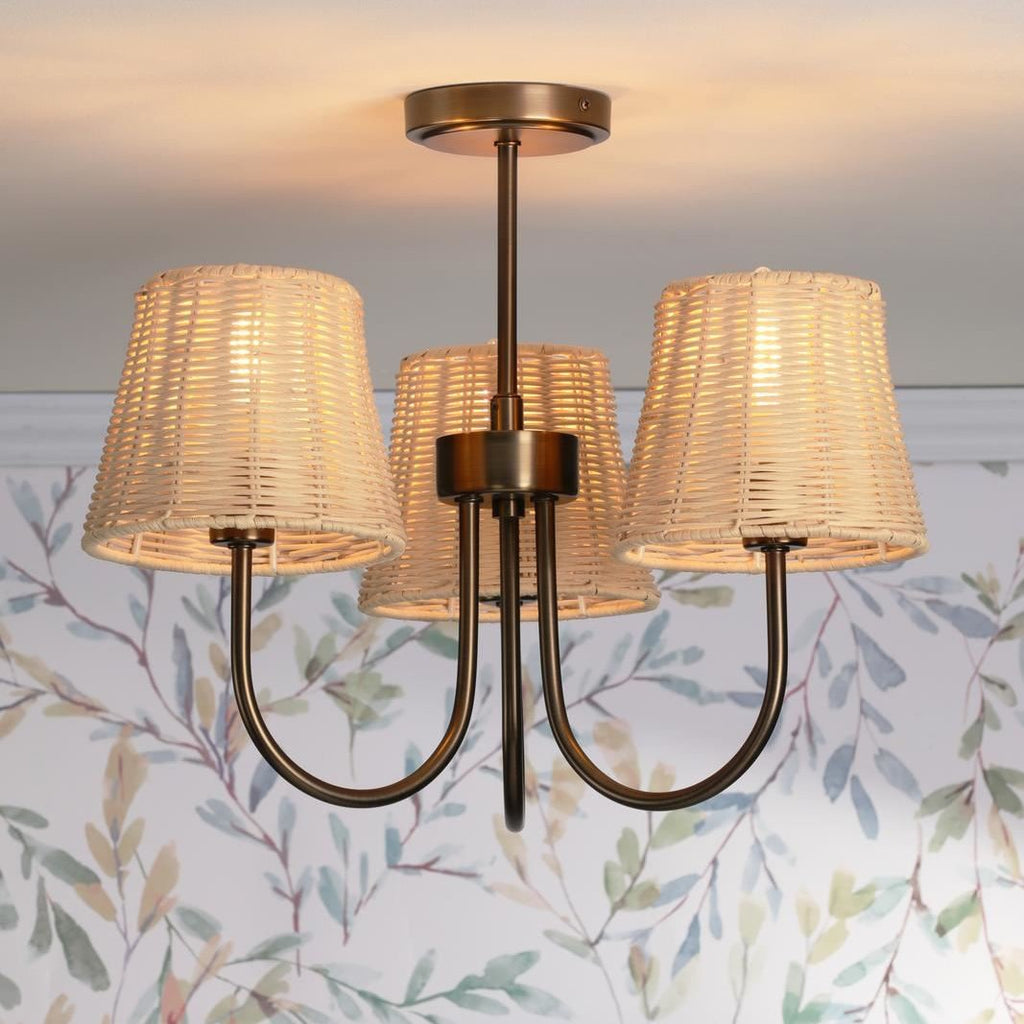 Laura Ashley Hasfield 3 Light Semi-Flush Satin Bronze With Shade LA3756746-Q