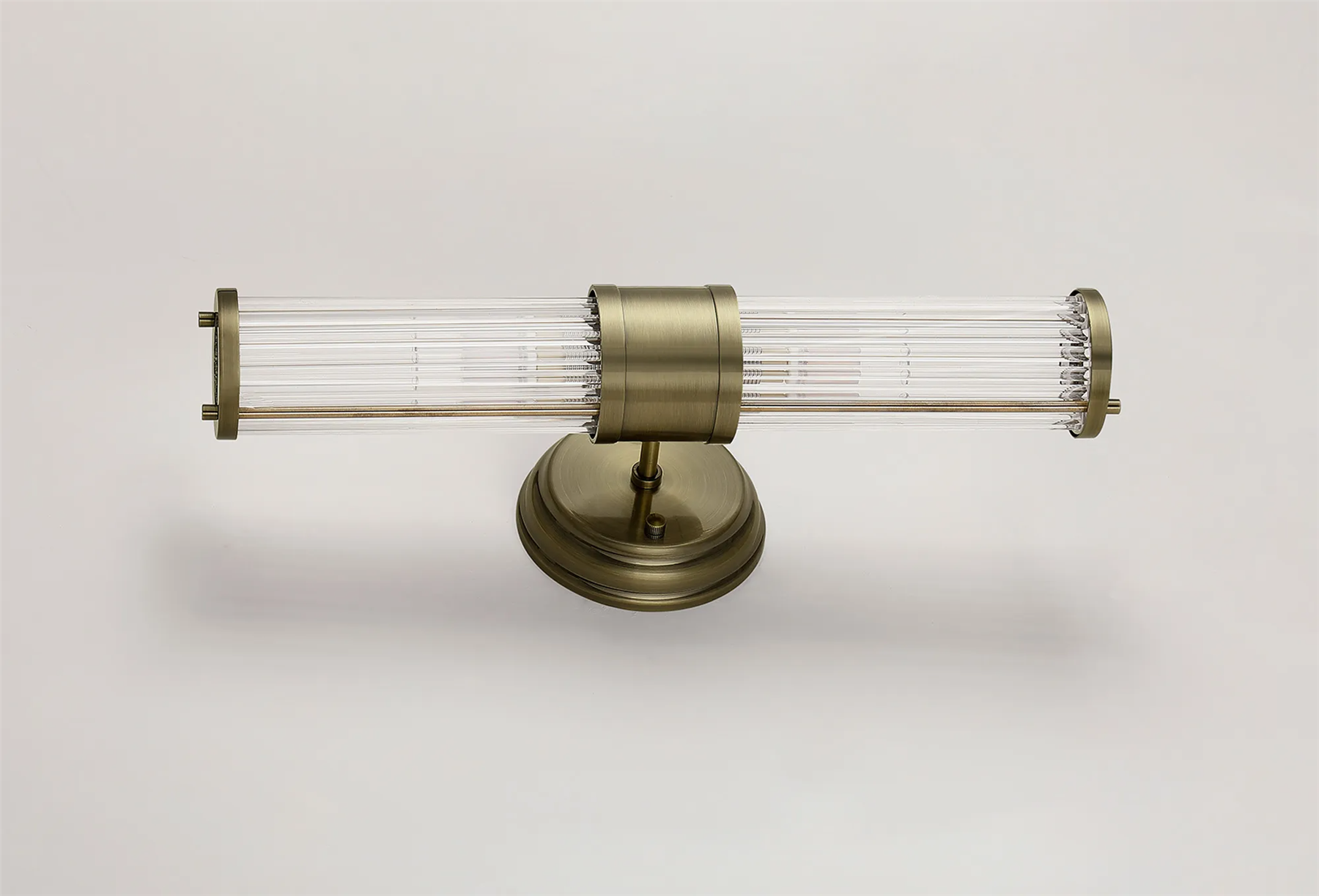 Pillar Up And Down 2 Light Bathroom Wall Light In Antique Brass And Clear Glass Rods IP44 E14