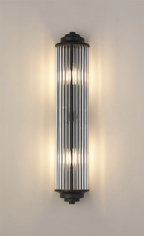 Pillar 2 Light Bathroom Wall Light In Satin Black And Clear Glass Rods IP44 E14