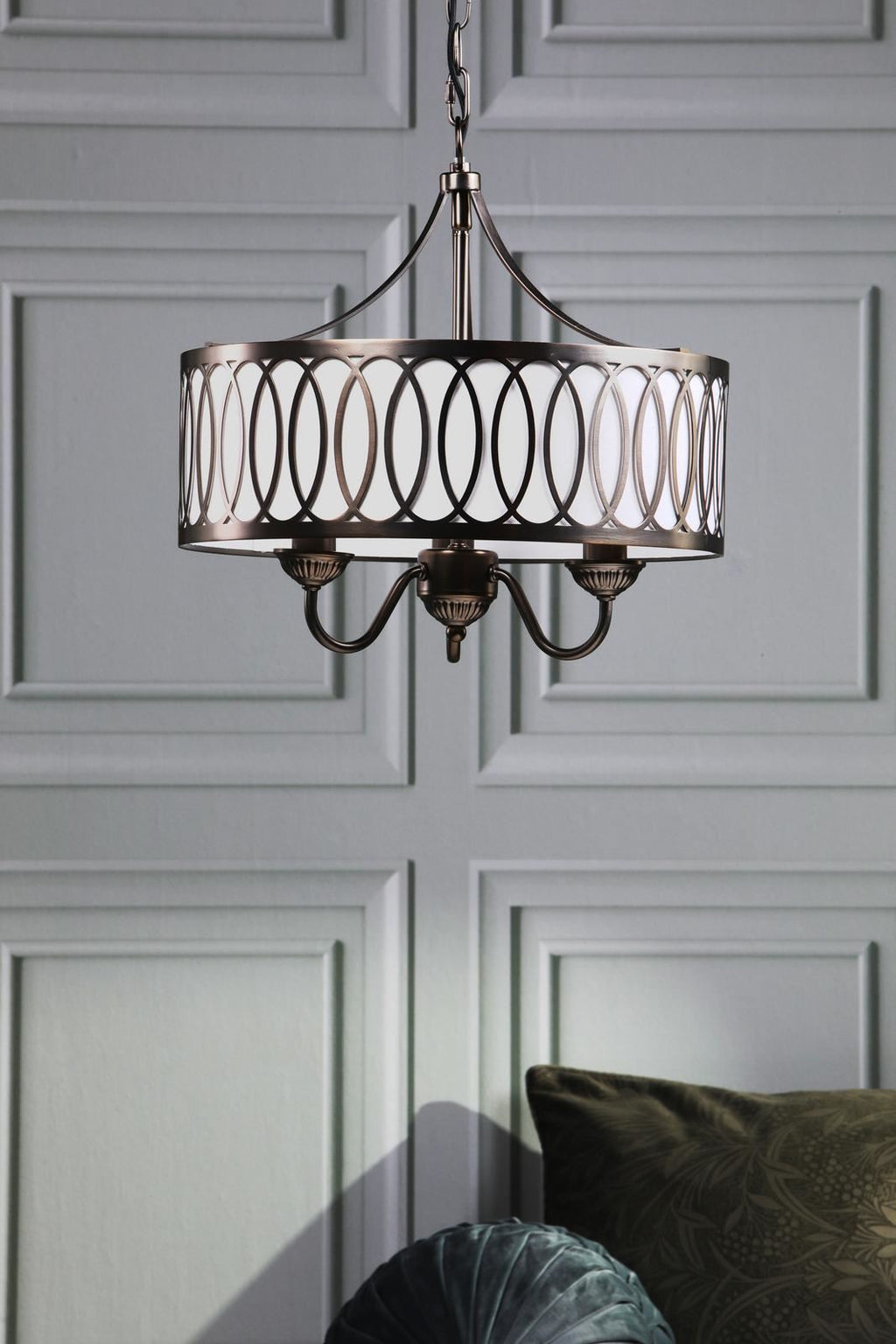 Laura Ashley Allerford 3 Light Pendant Satin Bronze and Taupe LA3756646-Q