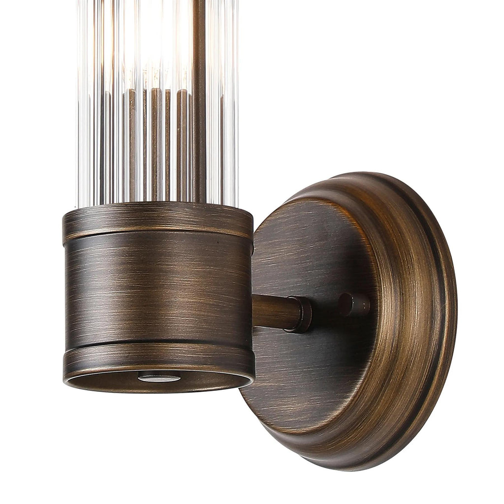 Pillar 1 Light Bathroom Wall Light In Bronze And Clear Glass Rods IP44 E14