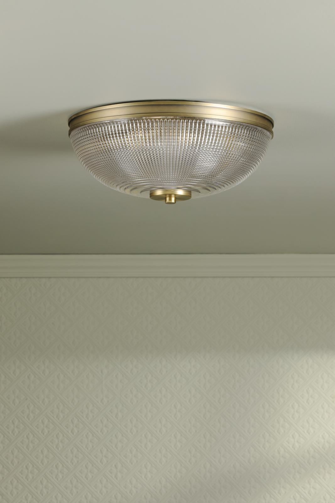 Laura Ashley Langdon 2 Light Bathroom Ceiling Light Matt Antique Brass and Textured Glass IP44 LA3756717-Q