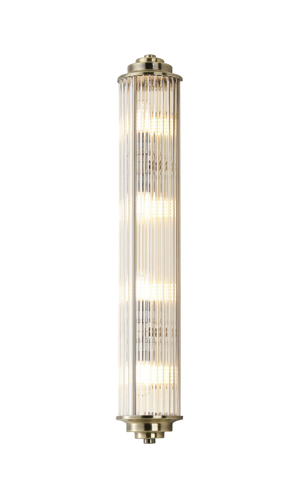 Pillar 4 Light Bathroom Wall Light In Antique Brass And Clear Glass Rods IP44 G9