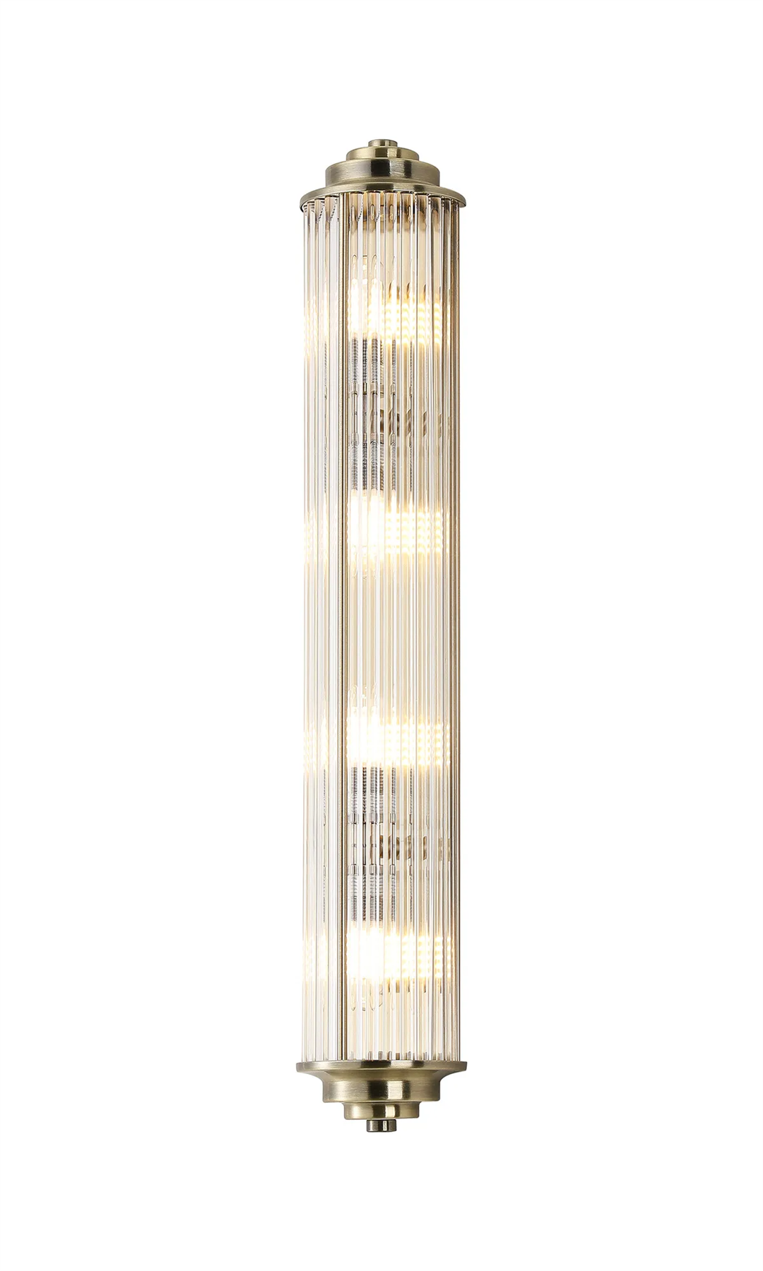 Pillar 4 Light Bathroom Wall Light In Antique Brass And Clear Glass Rods IP44 G9