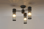 Pillar 3 Light Bathroom Semi Flush Ceiling Light In Satin Black And Clear Glass Rods IP44 E14