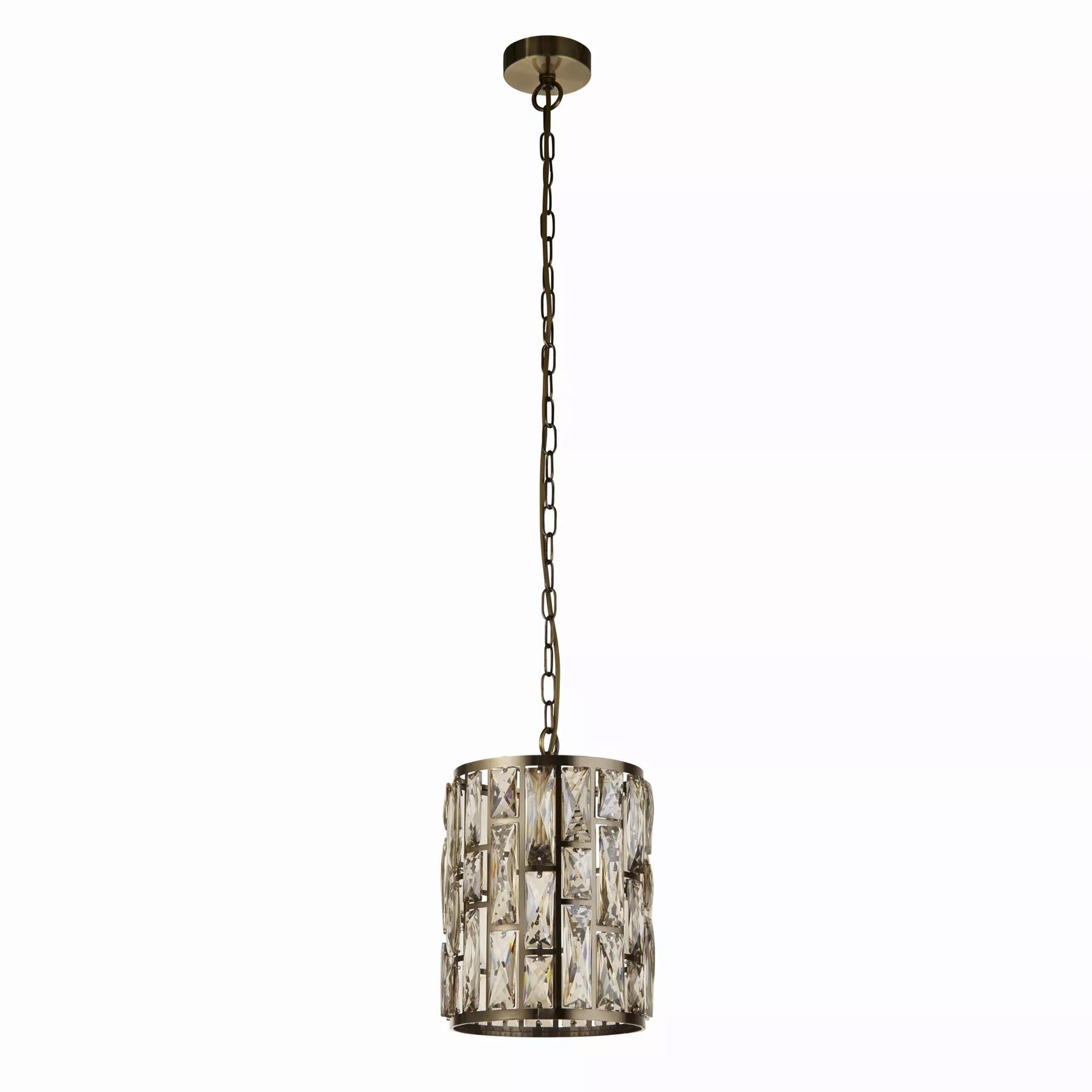 Bijou Single Ceiling Pendant Light In Antique Brass With Crystal Glass 6581-1AB