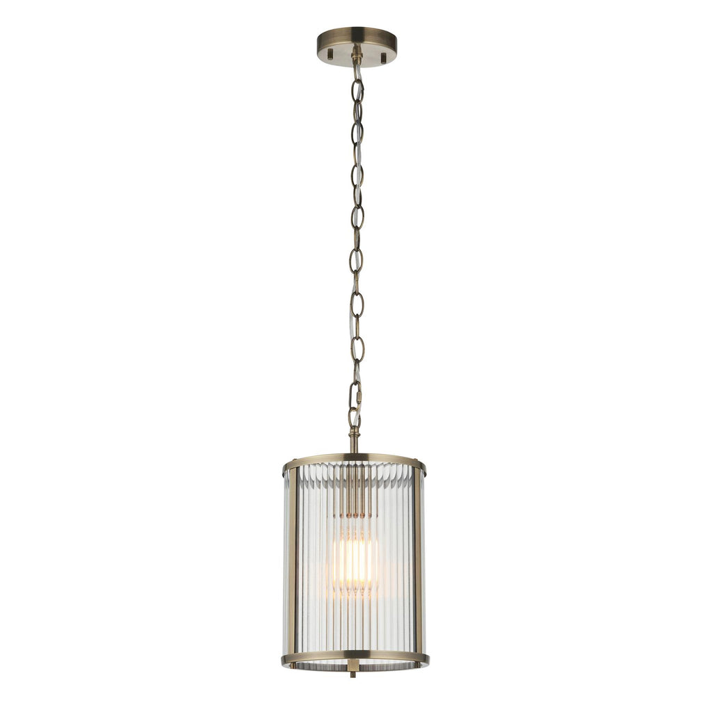 Ridgeton Single Ceiling Pendant Light In Antique Brass With Ribbed Glass 118595