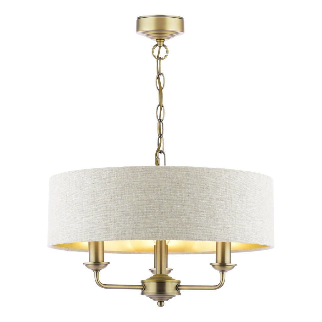 Laura Ashley Sorrento 3 Light Chandelier  Matt Antique Brass With Natural Shade LA3756751-Q