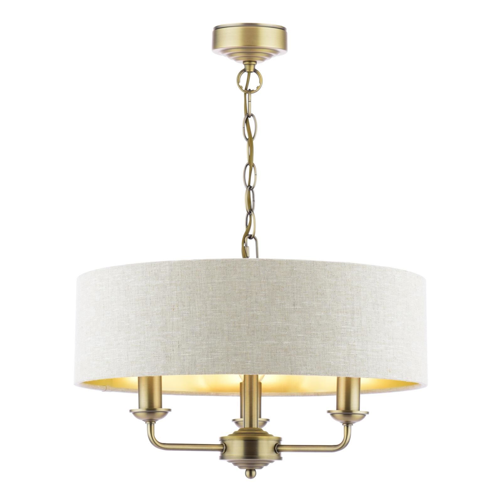 Laura Ashley Sorrento 3 Light Chandelier  Matt Antique Brass With Natural Shade LA3756751-Q