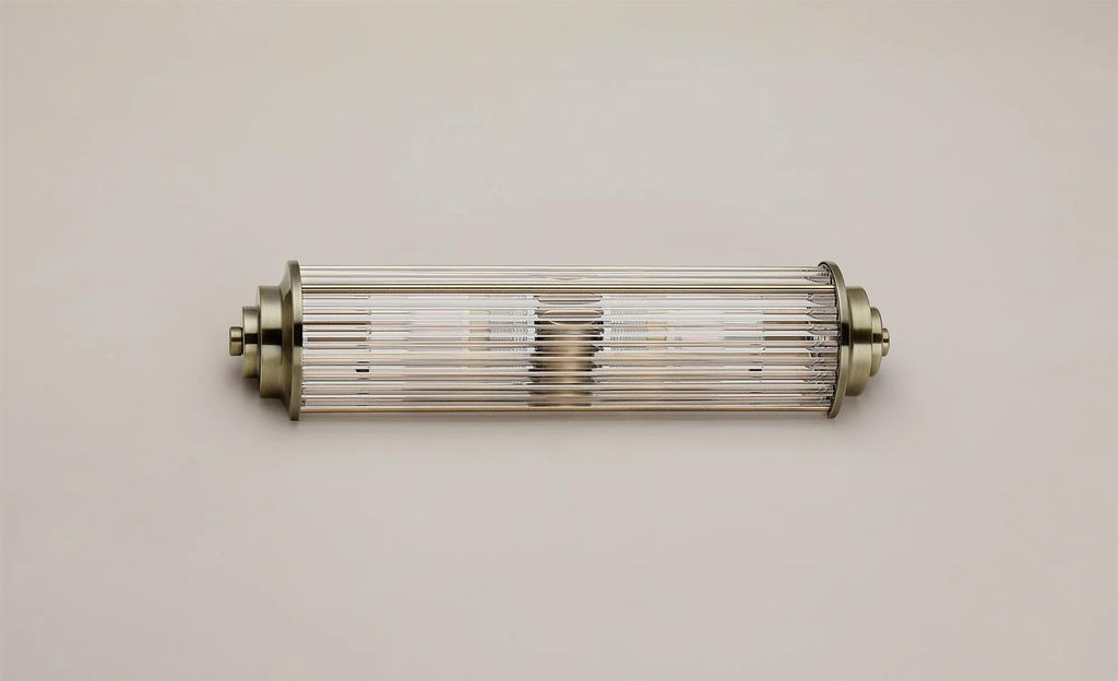Pillar 2 Light Bathroom Wall Light In Antique Brass And Clear Glass Rods IP44 G9