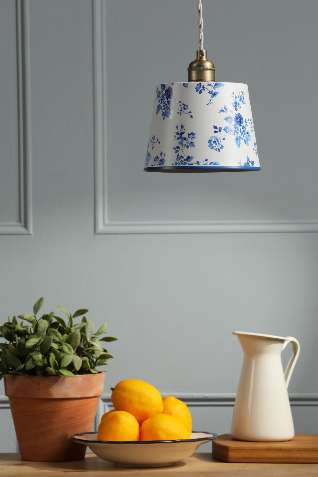 Laura Ashley China Rose Pendant Matt Blue and Matt Antique Brass LA3756728-Q