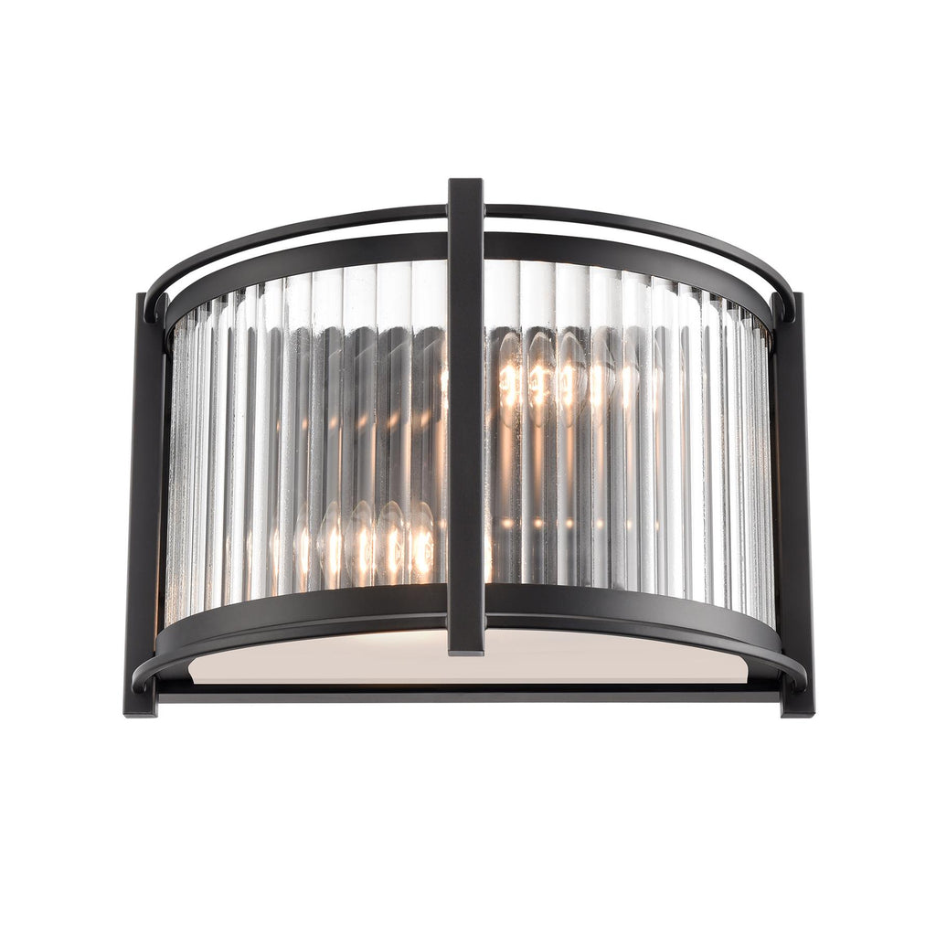 Franklite Sloane 2 Light Wall Light In Matt Black With Ribbed And Frosted Glass FL2504-2