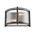 Franklite Sloane 2 Light Wall Light In Matt Black With Ribbed And Frosted Glass FL2504-2