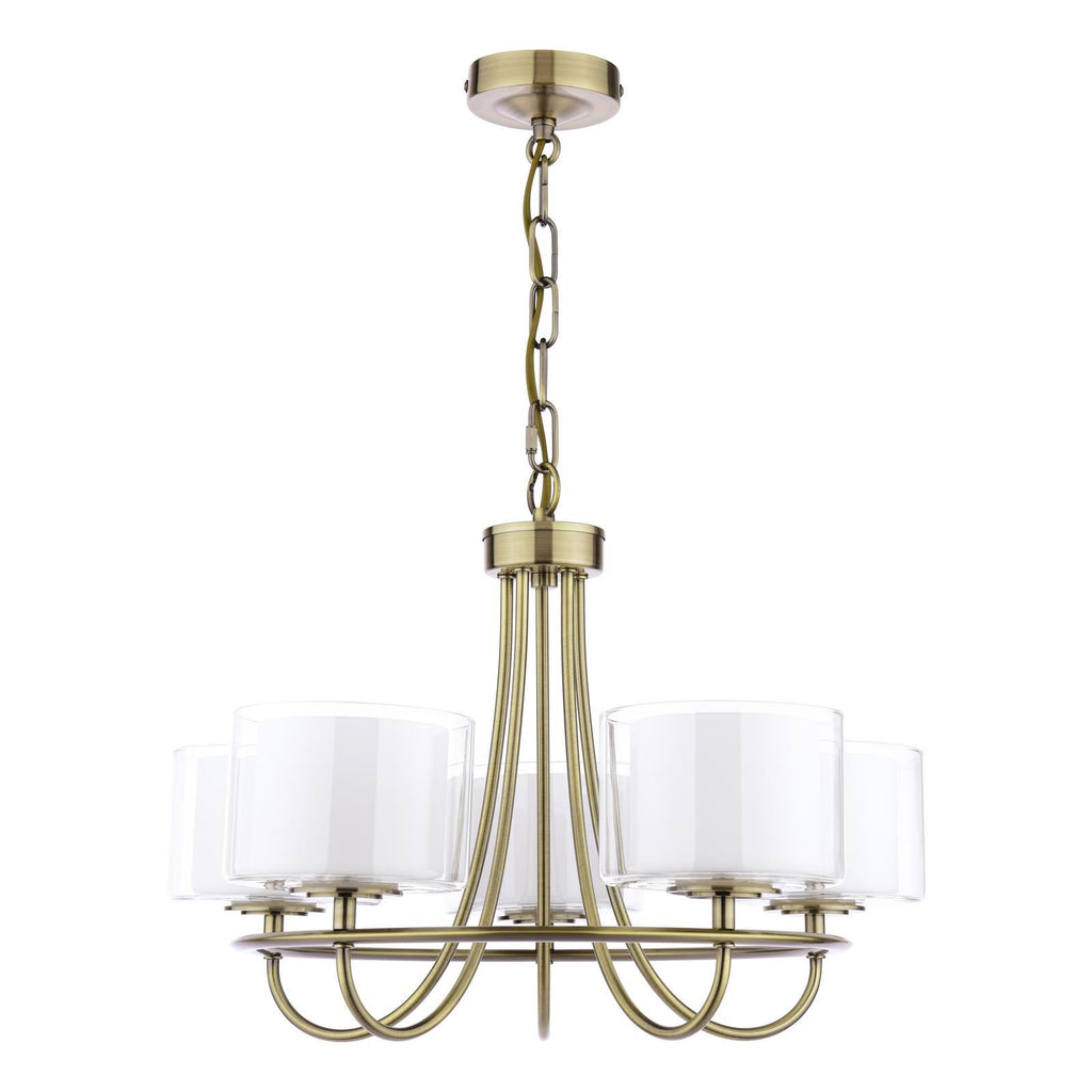 Laura Ashley Southwell 5 Light Armed Pendant Antique Brass and Opal Glass LA3756672-Q