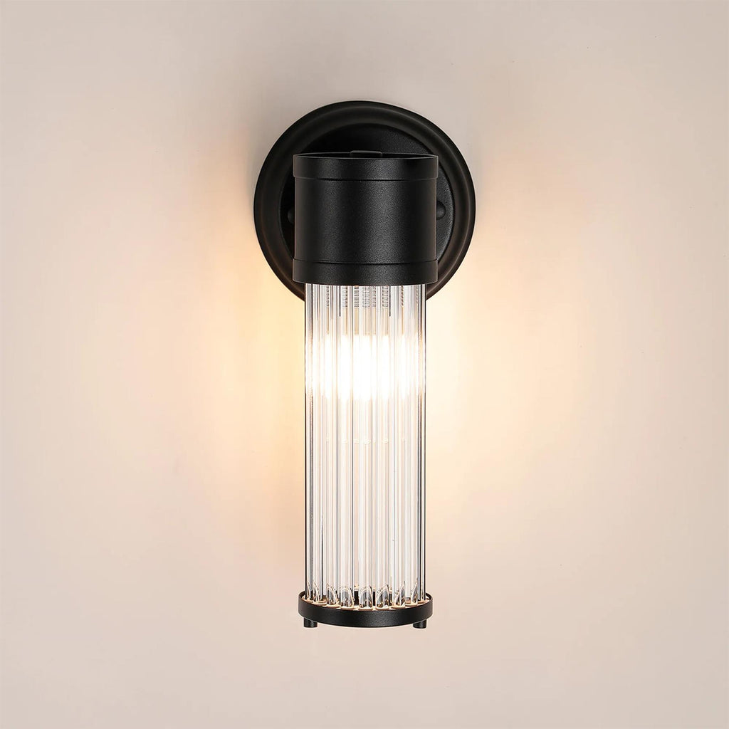 Pillar 1 Light Bathroom Wall Light In Satin Black And Clear Glass Rods IP44 E14