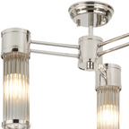 Pillar 3 Light Bathroom Semi Flush Ceiling Light In Polished Nickel And Clear Glass Rods IP44 E14