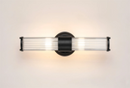 Pillar Up And Down 2 Light Bathroom Wall Light In Satin Black And Clear Glass Rods IP44 E14