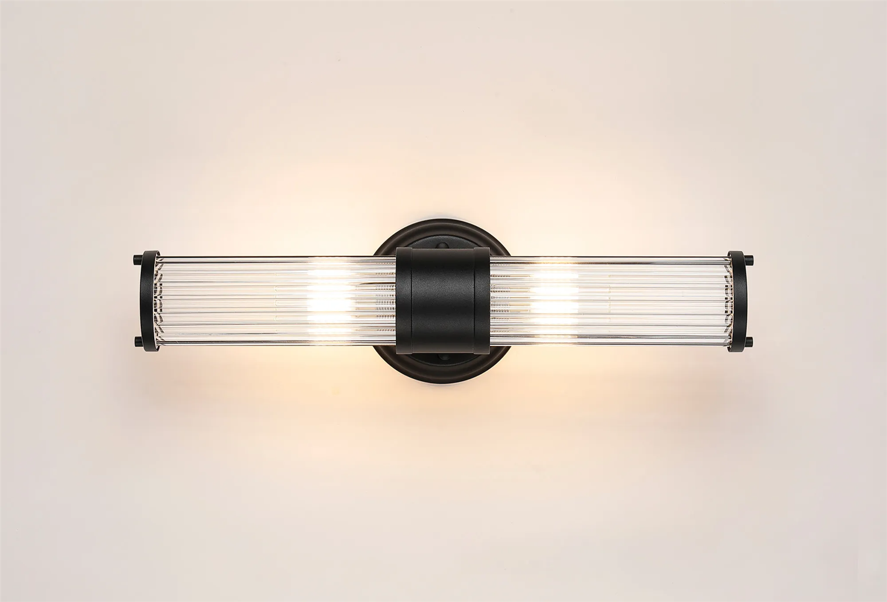 Pillar Up And Down 2 Light Bathroom Wall Light In Satin Black And Clear Glass Rods IP44 E14