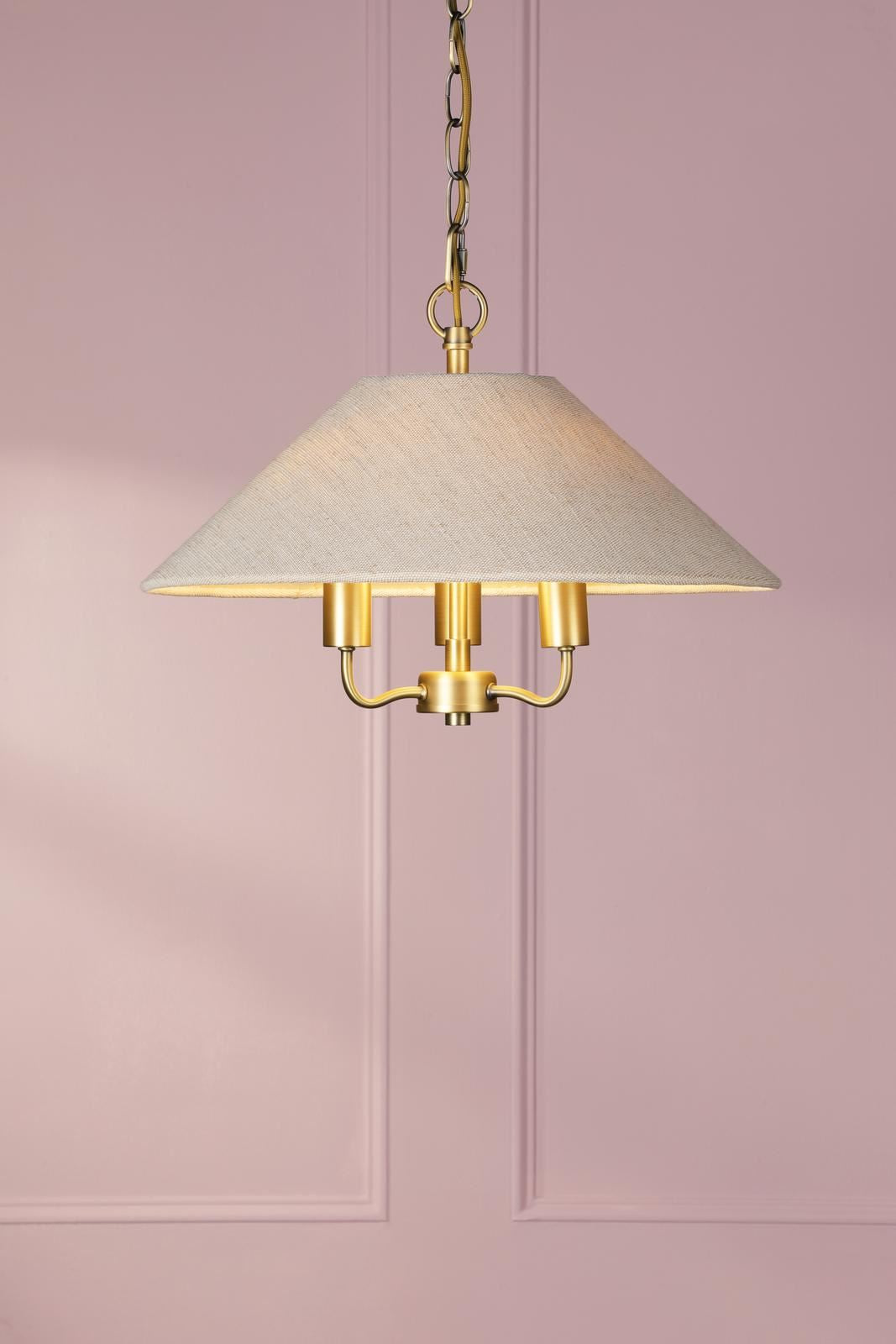 Laura Ashley Harland 3 Light Pendant Matt Antique Brass With Shade LA3756724-Q