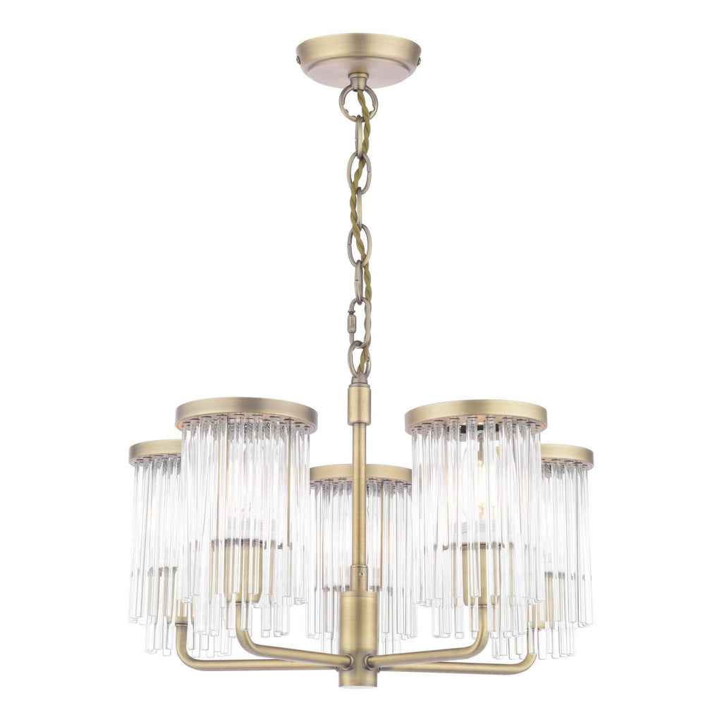 Laura Ashley Hilcote 5 Light Armed Pendant Matt Antique Brass and Glass LA3756650-Q