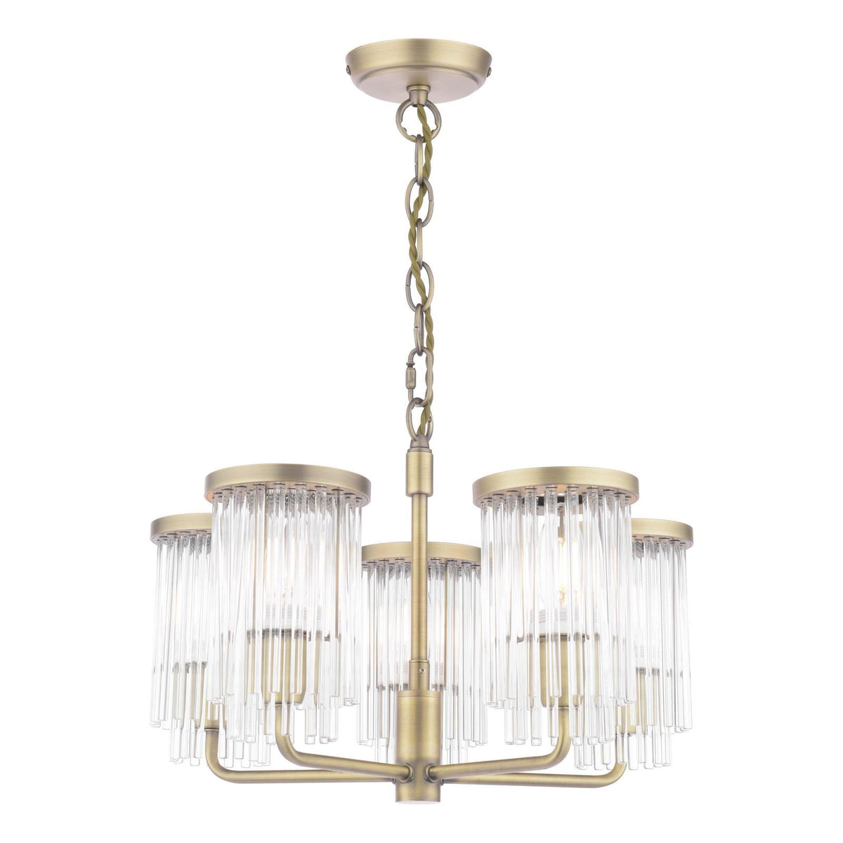 Laura Ashley Hilcote 5 Light Armed Pendant Matt Antique Brass and Glass LA3756650-Q