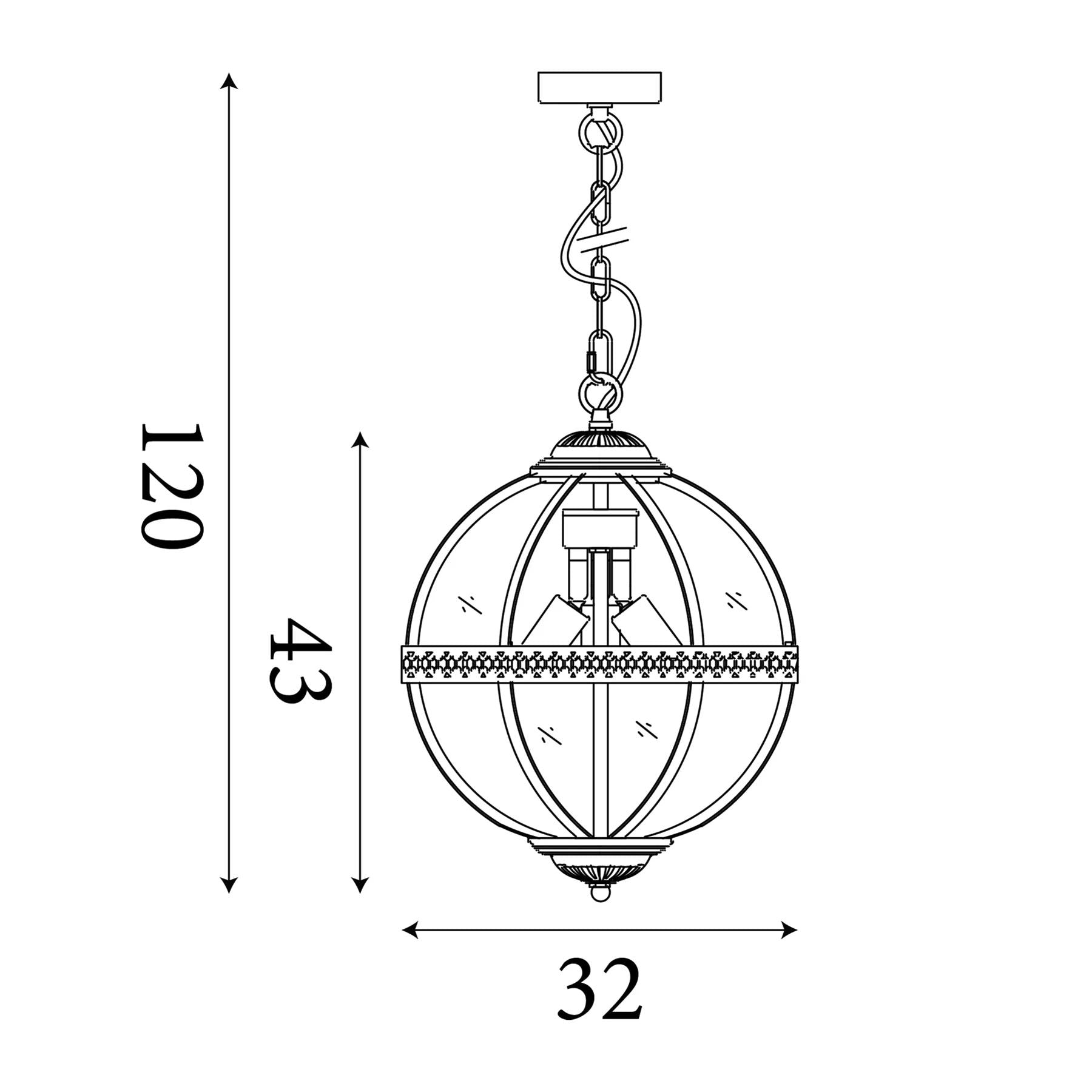 Coronet 3 Light Ceiling Pendant Light In Antique Brass Finish With Glass Shade 44213-3AB