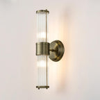 Pillar Up And Down 2 Light Bathroom Wall Light In Antique Brass And Clear Glass Rods IP44 E14