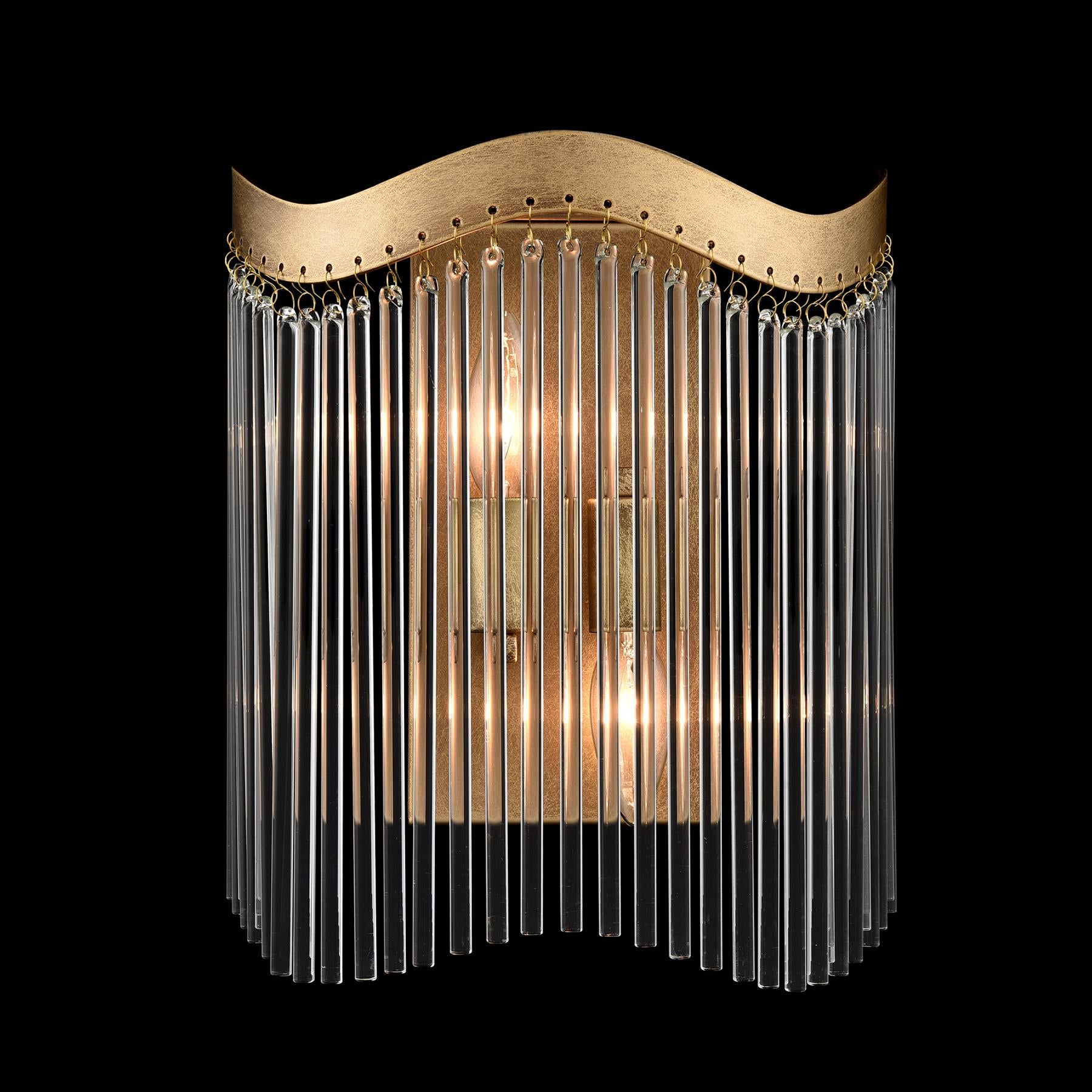 Franklite Harp 2 Light Curved Frame Wall light In Aged Brass With Glass Rods FL2512-2