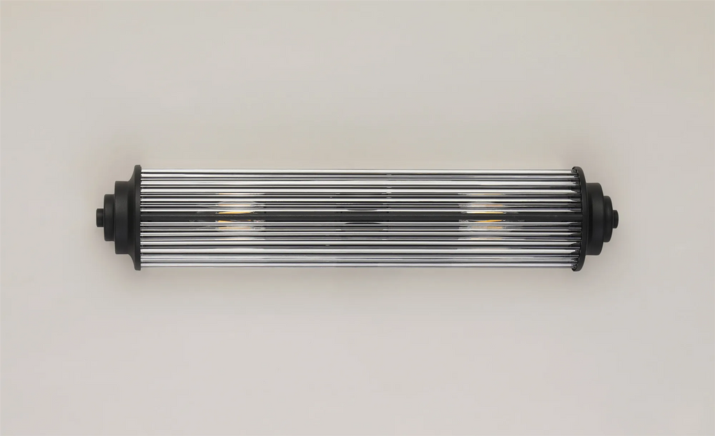 Pillar 2 Light Bathroom Wall Light In Satin Black And Clear Glass Rods IP44 E14