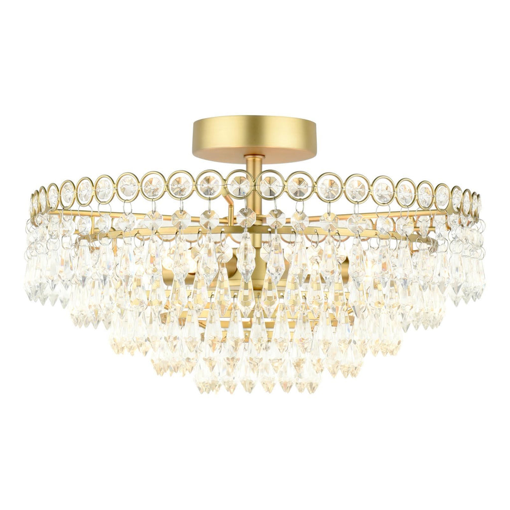 Enid 5 Light Semi-Flush Faceted Crystal and Matt Antique Brass Chandelier LA3756712-Q