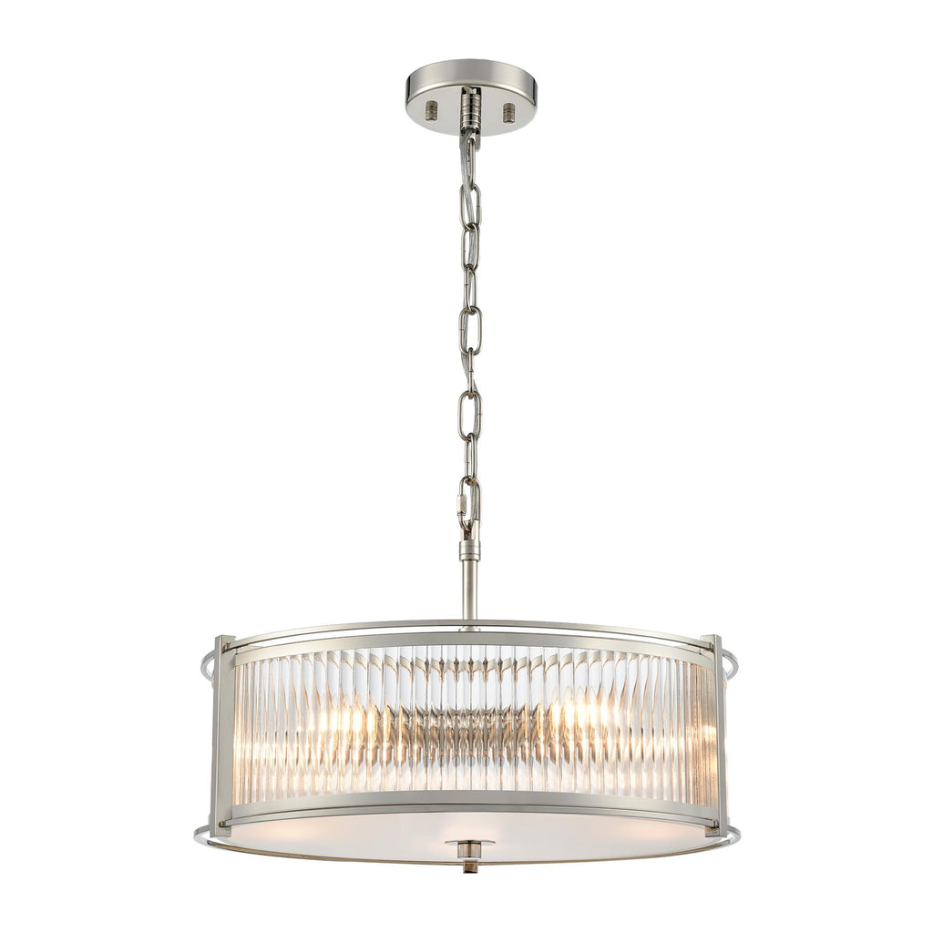 Franklite Sloane 5 Light Ceiling Light In Polished Nickel With Ribbed And Frosted Glass FL2505-5